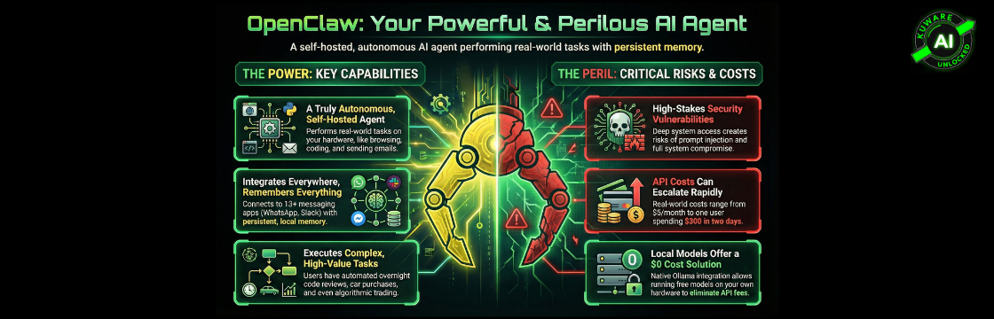 Openclaw risks, reality & cost Infographic by Kuware AI